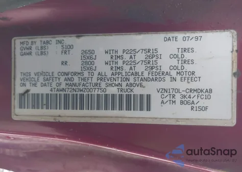 1998 Toyota Tacoma Base V6 from USA, damaged, VIN 4TAWN72N3WZ007750